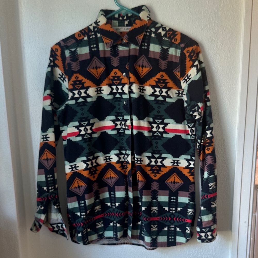 Woolrich - Aztec Print button up in Navy, Teal, Orange and Red